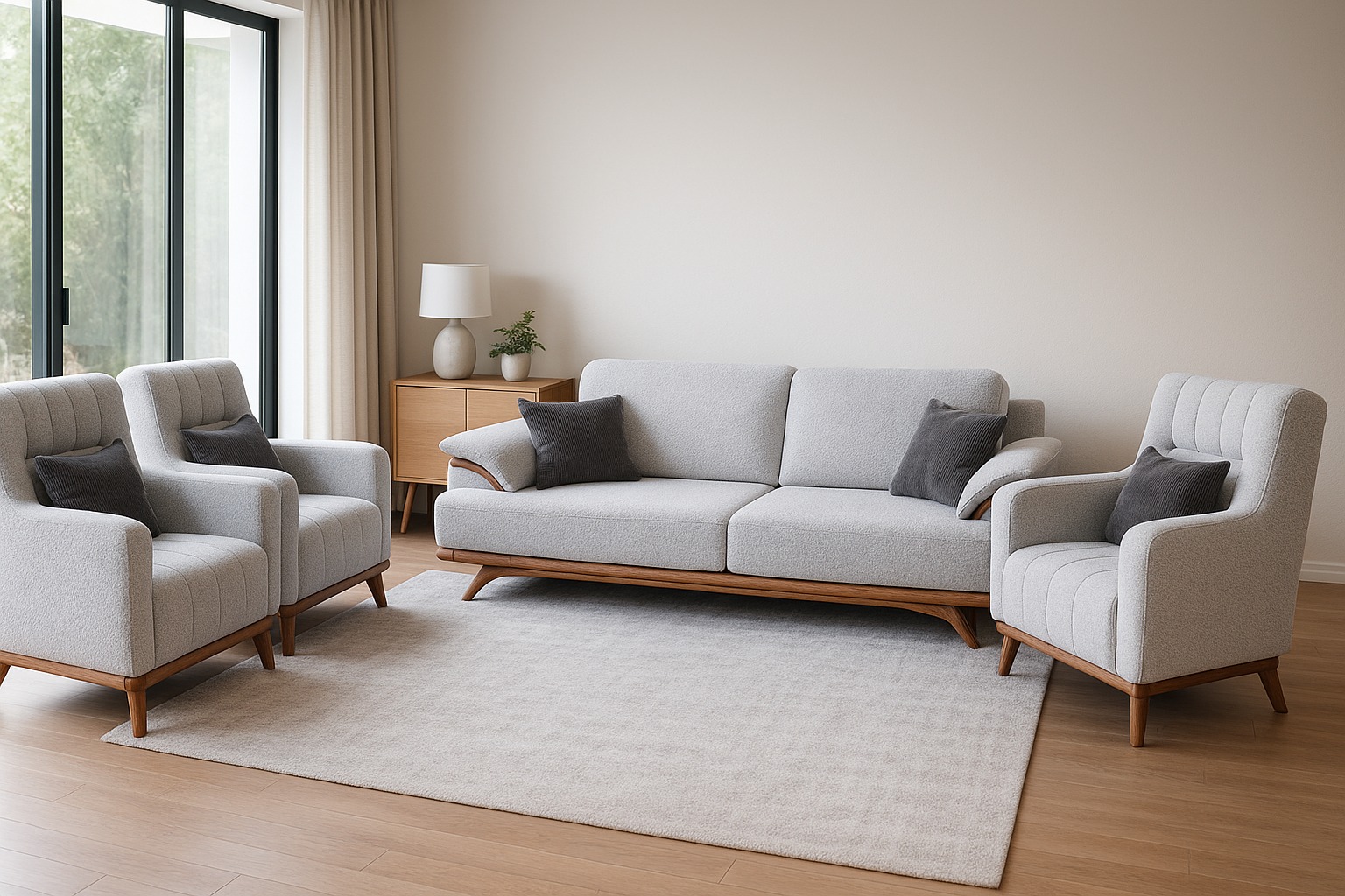 Modern Giant fabric Sofaset 7 seater with wooden trim Modern Giant fabric Sofaset 7 seater with wooden trim
