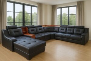 Leather U-shaped Sofaset 8 Seater With Wooden Finish 2 Leather U-shaped Sofaset 8 Seater With Wooden Finish