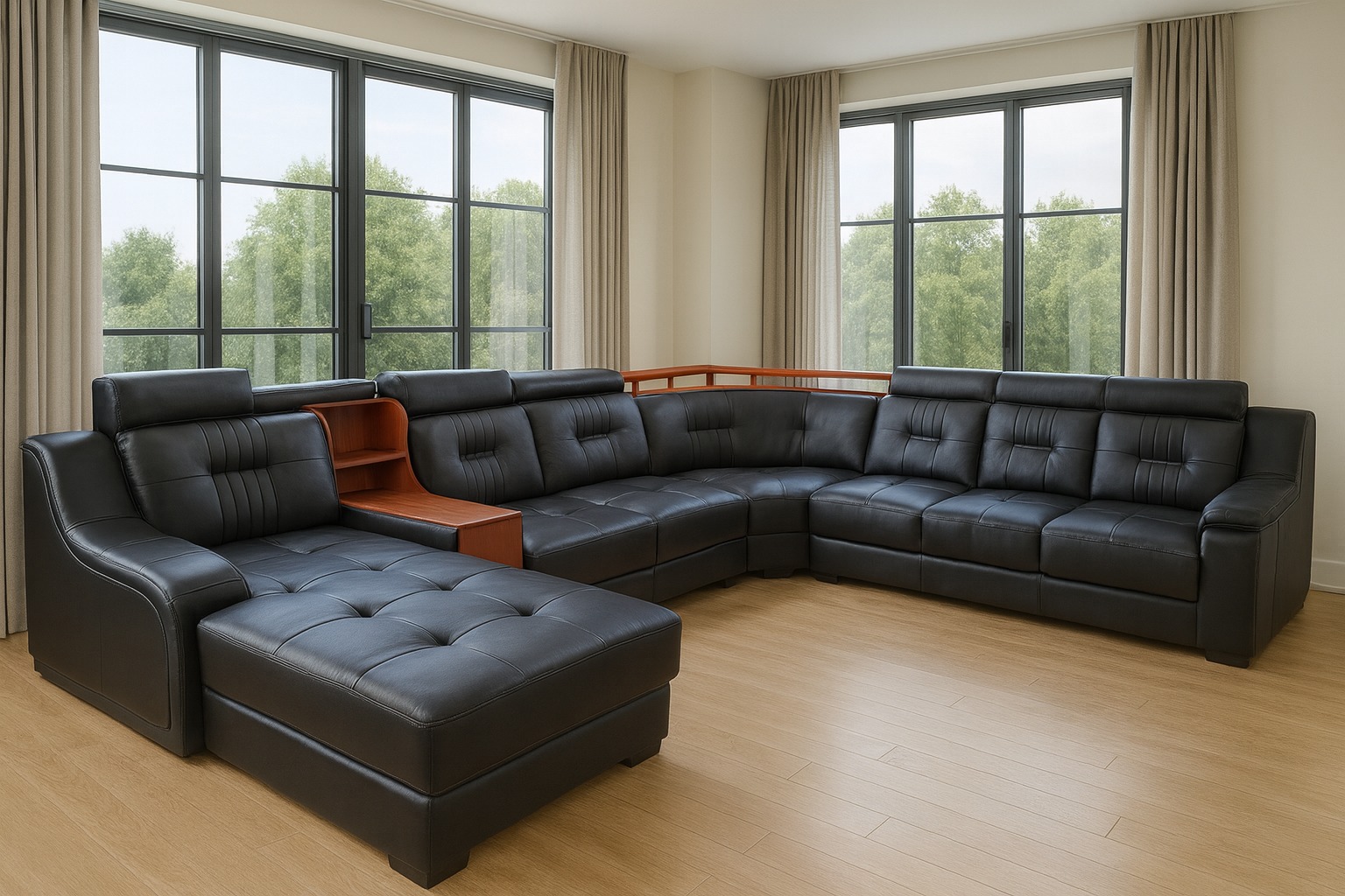 Leather U-shaped Sofaset 8 Seater With Wooden Finish Leather U-shaped Sofaset 8 Seater With Wooden Finish