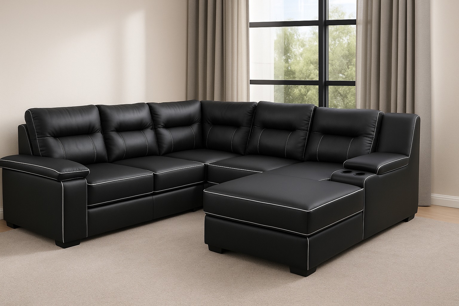 Leather U-shaped Sofaset 8 Seater With Wooden Finish Leather U-shaped Sofaset 8 Seater With Wooden Finish