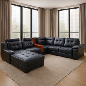 Leather U-shaped Sofaset 8 Seater With Wooden Finish 3 Leather U-shaped Sofaset 8 Seater With Wooden Finish
