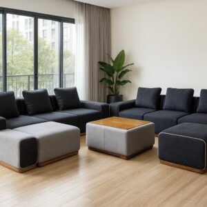Fabric U-shaped Sofaset 8 Seater With Wooden Finish