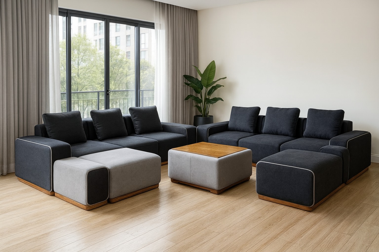 Fabric U-shaped Sofaset 8 Seater With Wooden Finish Fabric U-shaped Sofaset 8 Seater With Wooden Finish