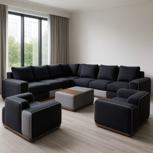 Fabric U-shaped Sofaset 8 Seater With Wooden Finish 3 Fabric U-shaped Sofaset 8 Seater With Wooden Finish