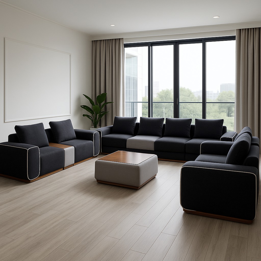 Fabric U-shaped Sofaset 8 Seater With Wooden Finish Fabric U-shaped Sofaset 8 Seater With Wooden Finish