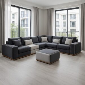 Fabric U-shaped Sofaset 8 Seater With Wooden Finish 1 Fabric U-shaped Sofaset 8 Seater With Wooden Finish