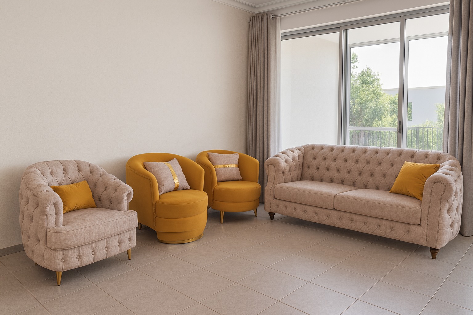 Double tone Fabric chesterfield sofaset 7 seater Double tone Fabric chesterfield sofaset 7 seater