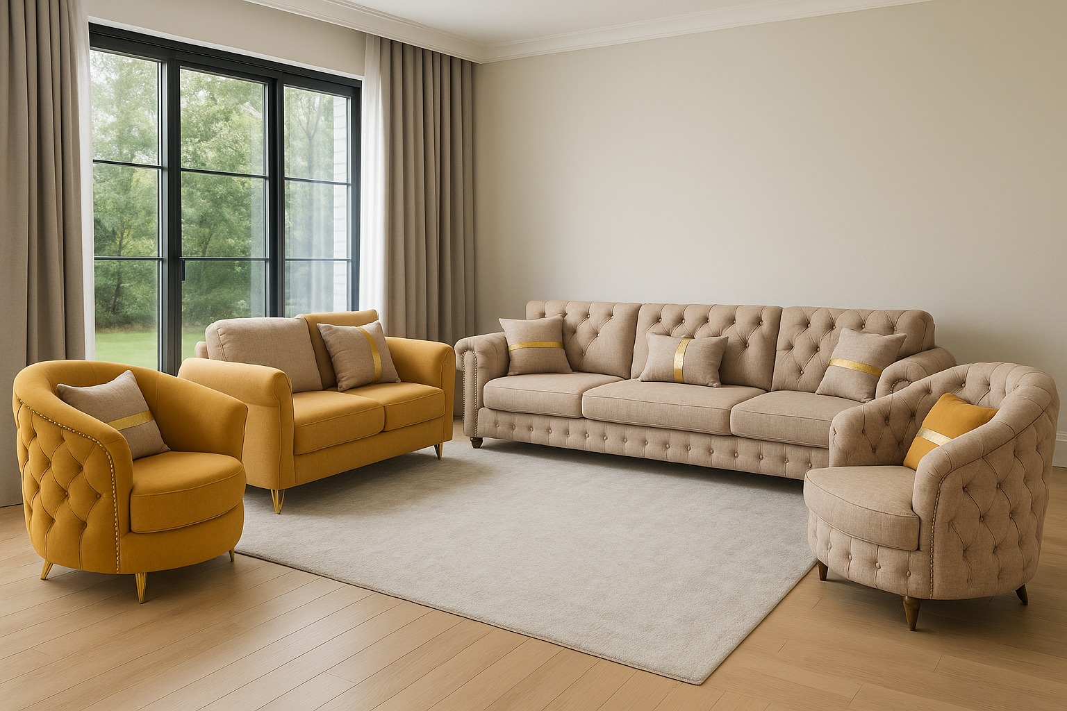 Double tone Fabric chesterfield sofaset 7 seater Double tone Fabric chesterfield sofaset 7 seater
