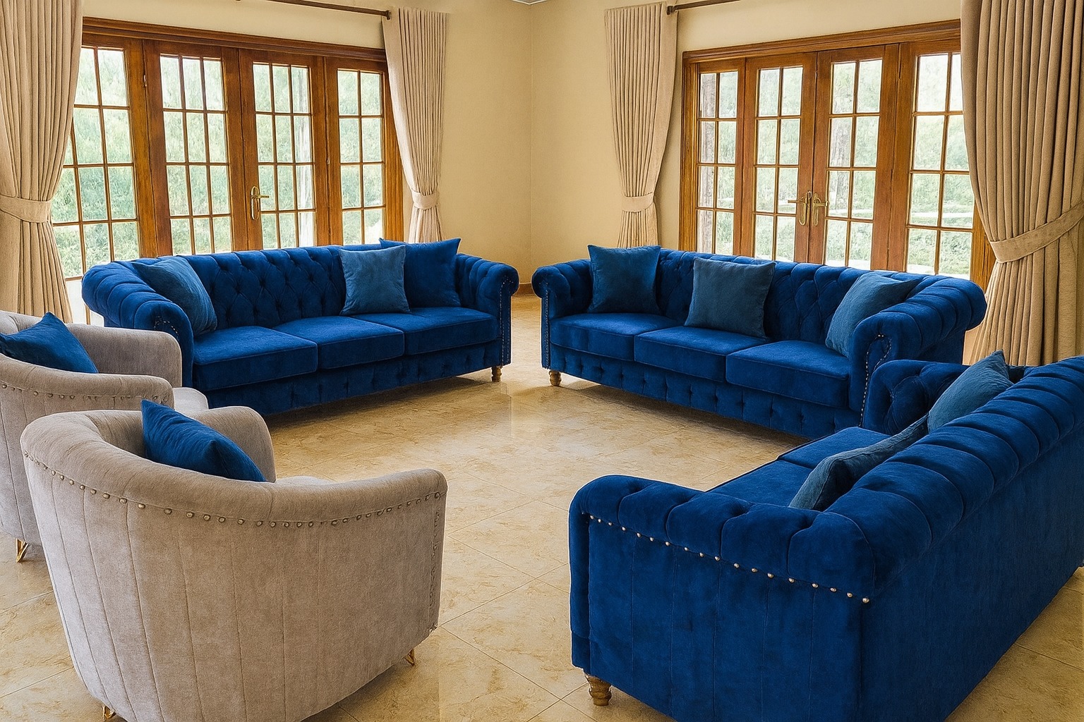 Double tone Fabric chesterfield sofaset 7 seater Double tone Fabric chesterfield sofaset 7 seater