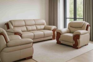 7 Seater Giant leather sofaset with wooden trim