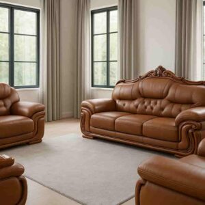 7 Seater Giant leather sofaset with wooden trim